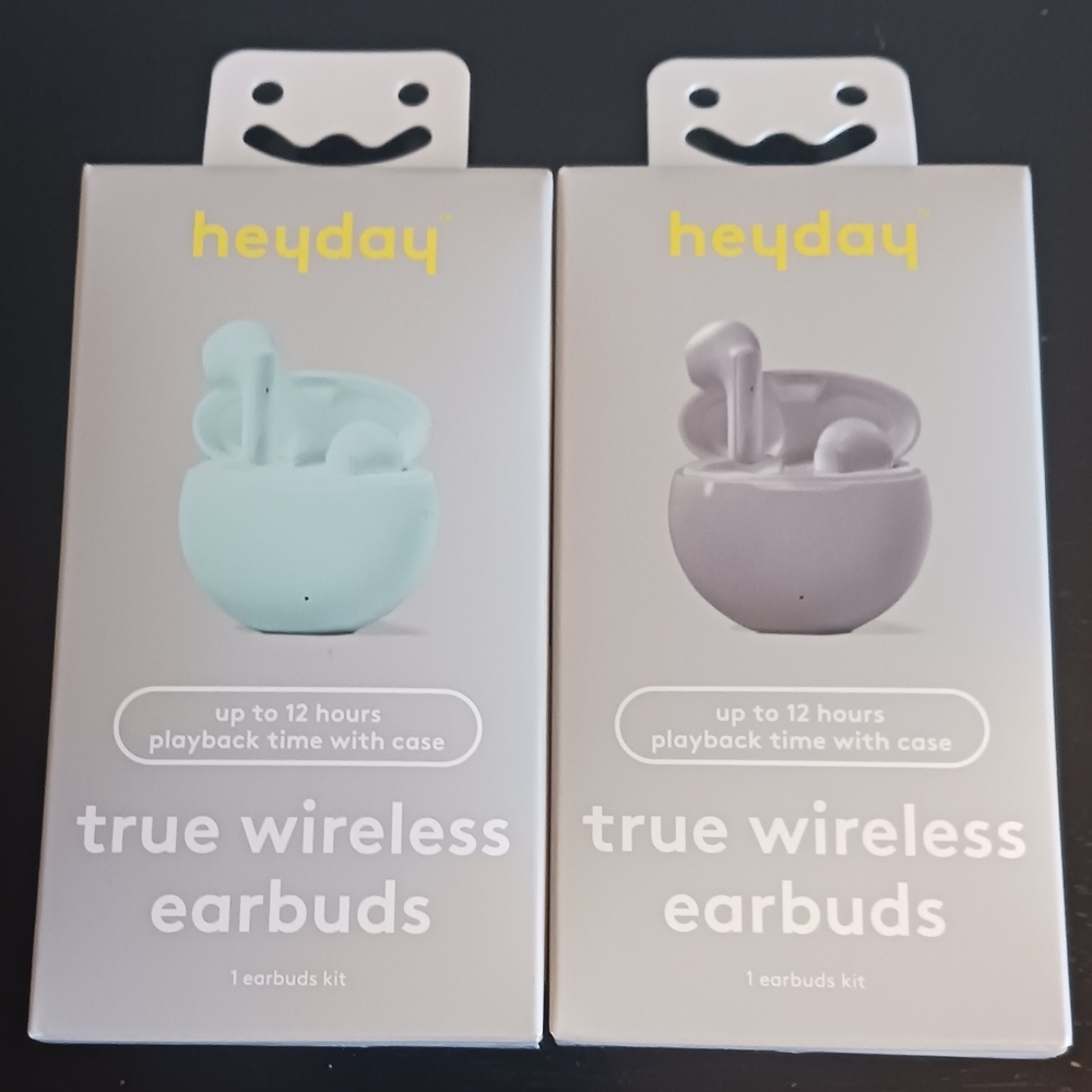 Two Sets Heyday True Wireless Bluetooth Earbuds Gray & Pale Green Case NEW